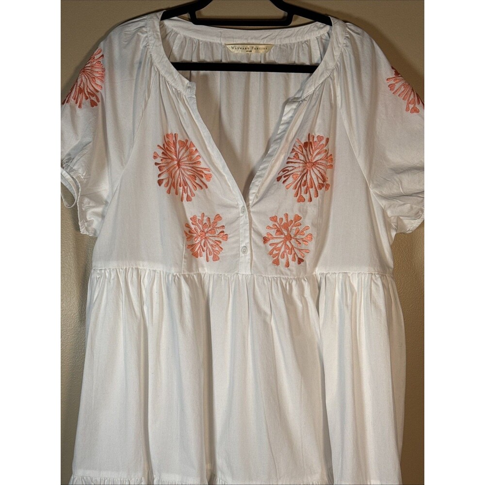 Wayward Fancies Eshakti Dress XL White Poplin Tiered Embroidered Tie Sleeve - Picture 4 of 7
